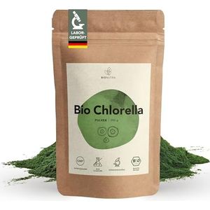 BIONUTRA® Chlorella Poeder Bio – 250 g, residugecontroleerd, EU-biologisch gecertificeerd, vegan, glutenvrij & lactosevrij, zonder toevoegingen, bio chlorella poeder supplement