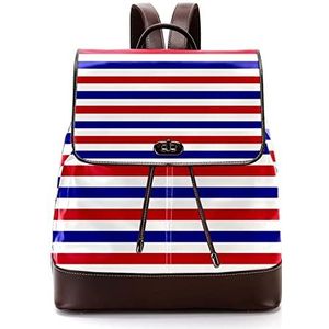 Marineblauw rood wit gestreepte gepersonaliseerde casual dagrugzak tas voor tiener, Meerkleurig, 27x12.3x32cm, Rugzak Rugzakken