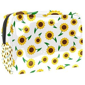 Waterdichte cosmetische tassen, kleine gele zonnebloem bloemenpatroon zwarte reizen cosmetische tassen, multifunctionele draagbare make-up tassen, reizen cosmetische tas organizer voor vrouwen,