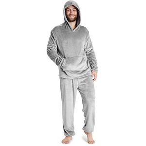 CityComfort Heren-pyjamaset, warme fleece pyjama voor heren, met pluizige hoody, Lichtgrijs, M