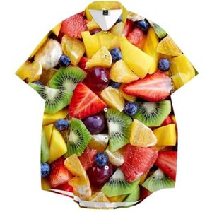 Ffnkrnfi Mannen Fruit Patroon Shirt 3D Print Kleurrijke Casual Strand Hawaiiaanse Shirt Zomer Korte Mouw Plus Size Knop Blouse, 00218, XL