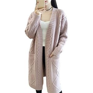 Lange gebreide damescardigans voor herfst winter warm oversized lange vesten gebreide trui vrouwelijk, roze, 3XL