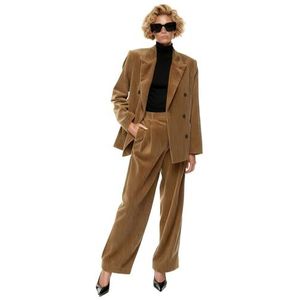 Dames Corduroy 2-delig pak kantoor dame outfit niets revers warme blazer vrijetijdskleding broek pak, Koffie, XS