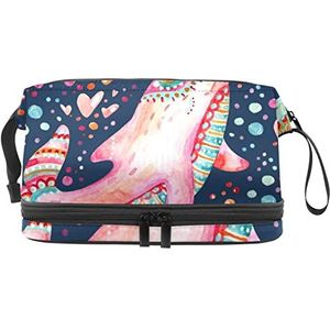 Dubbellaags Cosmetische Tas Fairy Dieren Draagbare Make-up Tas Reizen Organizer Pouch Voor Vrouwen Meisjes Toiletries Tassen, Meerkleurig, 27x15x14 cm/10.6x5.9x5.5 in, Make-up zakje
