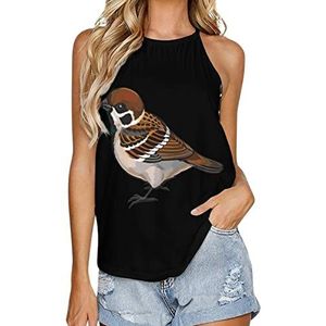 Sparrow Tanktop voor dames, zomer, mouwloos, T-shirts, halter, casual vest, blouse, print, T-shirt, XL