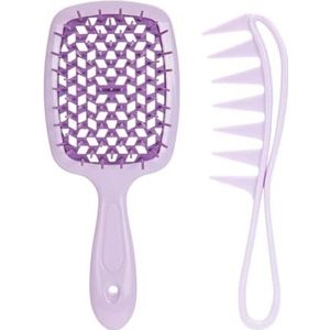 2 stuks set hoofdhuidmassage brede tanden luchtkussen kammen uithollen thuis salon kammen salon professionele kappers gereedschap (maat: paars set)