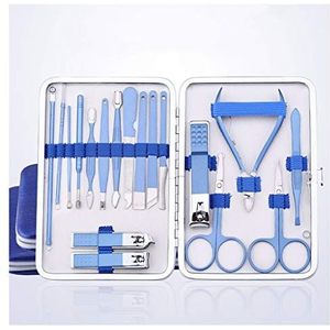 Nagelknipper set Blue grote capaciteit Lady Nail Clippers Set Eenvoudige RVS Pedicure Set Manicure Beauty Nail Care Tool (18-delig) Nagelknipper Kit