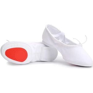 Balletschoenen, doek, natuurlijk leer, balletdansschoenen voor vrouwen, middelhoge hak, zachte jazz-salsasasaschoenen, sneakers voor meisjes, yogaschoenen voor dansen, training, Doek Rubber Wit, 41 EU