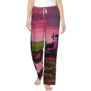 XTYGETY Bedrijf Boerderij Tractor Print Vrouwen Flanellen Pyjama Bottoms Womens Pyjama Pj Broek Lounge Slaap Broek Met Zakken, Zwart, S