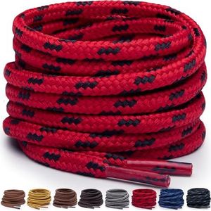 Miscly Ronde Schoenveters - Zware en Duurzame Schoenveters voor Laarzen, Werkschoenen & Wandelschoenen (Rood/Zwart, 69 cm)