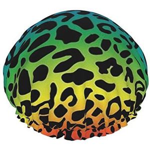 Douchemuts, regenboog kleurrijke luipaardprint dubbele waterdichte badmuts, elastische herbruikbare douchecap, badmutsen slaapmutsje