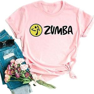 doyouwantmore Zumba T-shirt voor dames, bedrukt met korte mouwen, roze casual top voor zumba lessen, dansen, fitness training, # 2, S