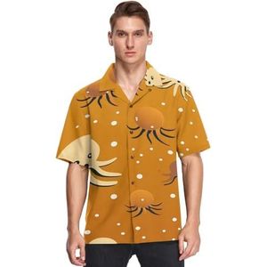 Grappige gouden octopus shirts voor mannen korte mouw button down Hawaiiaans shirt voor zomer strand, Patroon, XL
