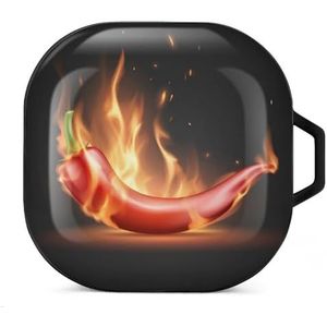 Realistische hete rode peper in vlam oordopjes hoesje compatibel met Samsung hard shell beschermhoes zwart-stijl