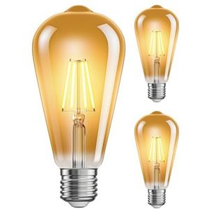 ledscom.de 3 stuks E27 LED lamp, ST64, extra warm wit (2200 K), 4 W, 489lm, goudkleurig