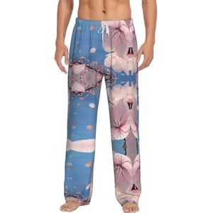 Cherry Blossoms Lange Lounge Wear Broek Nachtkleding Pyjama Bottoms Nachtkleding Nachtkleding Nachtkleding Met Zakken En Trekkoord, Wit, S