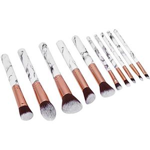 Natte Poeder Borstel, Blusher Borstel Platte Poeder Borstel 10 stks Lipborstel Grote Concealer Borstel voor Make Up (Zwarte borstelharen)