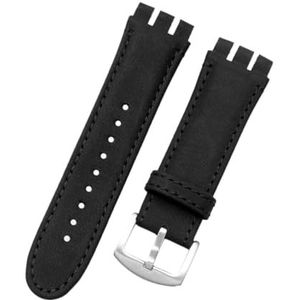LQXHZ Compatibel Met Swatch Horlogeband 23 Mm Nieuwe Hoge Kwaliteit Heren Zachte Waterdichte Lederen Horlogeband Bandjes Zwart Bruin Koeienhuid Armband (Color : B Black, Size : 23mm silver clasp)