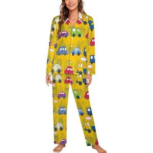Kleurrijke Auto Lange Mouwen Pyjama Sets Voor Vrouwen Klassieke Nachtkleding Nachtkleding Zachte Pjs Lounge Sets