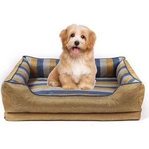 PJDDP Kalmerend Hondenbed, Hondenmat Met Antislipbodem, Linnen Hondenbed, Koelbed Voor Honden Met Wasbare, Afneembare Hoes, Perfect Voor Warme Zomerdagen,Geel,L