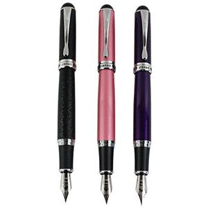 3 stuks Jinhao X750 vulpen medium 18KGP nip in 3 kleuren (zwart, paars, roze) met transparant pennenetui