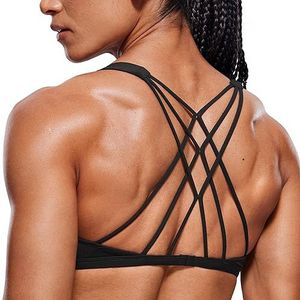 CRZ YOGA Sportbeha met bandjes voor dames - Criss Cross Back Padded Medium Support Wireless Gym Cami Workout Yoga zwart M