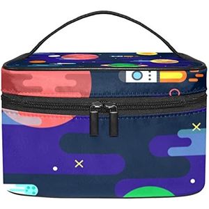 Make-up Organizer Bag, Reizen Make-up Tas Organizer Case Draagbare Cosmetische Tas voor Vrouwen en Meisjes Toiletartikelen Galaxy Space Raket Planeten, Meerkleurig, 22.5x15x13.8cm/8.9x5.9x5.4in