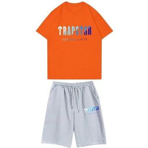 Trapstar kinder T-shirt met korte mouwen herensportpak,2-delige joggingbroek van trapstar-katoen met korte mouwen,100-160,jongen,deerntje,Zomer casual trainingspak(Color:15,Grootte:150(child))