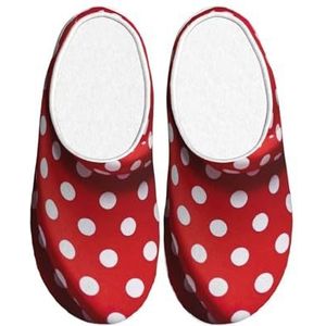 EdWal rood wit polka dot print Winter Warme Slippers Indoor Anti-slip Pluche Slippers Ontspannen thuis voor Vrouwen Mannen, Zwart, 37.5 EU