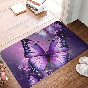 YNCATXZ Mooie paarse vlinderkunst deurmat 40 x 60 cm antislip binnen en buiten mat welkomstmat wasbaar deurmat voor entree, deurmat, absorberende flanellen badmatten