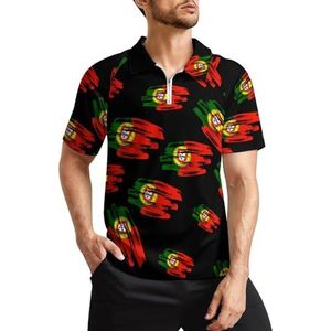 Retro Portugal Vlag Heren Golf Polo Shirts Klassieke Fit Korte Mouw T-Shirt Gedrukt Casual Sportkleding Top M