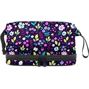 Grote capaciteit reizen cosmetische tas,Bloem Paars,Make-up tas,Waterdichte make-up tas Organizer, Meerkleurig, 27x15x14 cm/10.6x5.9x5.5 in