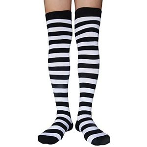 AUSUAYA Vrouwen Gestreepte Over Knie Kousen, Katoenen Dij Hoge Buis Lange Voorraden Voor Cosplay/Goth/Kerstfeest GB-LW-3, Zwart en Wit Gestreept, Medium