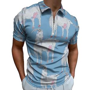 Wit geitenpoloshirt voor heren, casual T-shirts met ritssluiting en kraag, golftops, slim fit