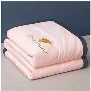 GSJNHY Koeldekens zomerdeken quilt geborduurd dun dekbed eenpersoons en dubbel beddengoed wasbaar garengeverfd dekbed Twin Queen Size (kleur: roze, maat: 200 x 230 cm)