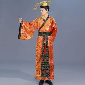 AJOHBM Oude Chinese Han-dynastie Keizerskostuum Geel Tang Kostuum Mannelijke Gewaad + Hoed Pak Hanfu Cosplay Podium Kostuum