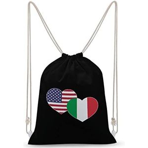 USA Italiaanse Vlag Trekkoord Rugzak String Bag Sackpack Canvas Sport Dagrugzak voor Reizen Gym Winkelen
