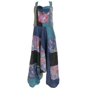 GURU SHOP Unikat Patchwork Boho tuinbroek, kleurrijke jumpsuit, overall - blauw, dames, katoen, maat: L / XL, blauw, 42