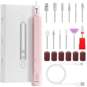 Nagelfreesset, elektrisch, 12-in-1 oplaadbare professionele elektrische nagelboormachine, draagbare nagelboorset met schuurbanden, elektrische nagelfrees, 18.000 tpm, voor manicure en pedicure