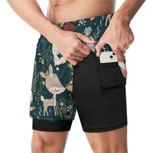 Leuke Dieren Konijn Vos Herten Grappige Zwembroek met Compressie Liner & Pocket Voor Mannen Board Zwemmen Sport Shorts