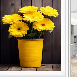 AEMYSKA t Moderne zonnebloemen raamfolie, decoratieve gele vaas bloemen glas-in-loodfolie, zonwerend, warmteregulerend, geen lijm, raambedekkende folie voor thuiskantoor, 70 x 100 cm