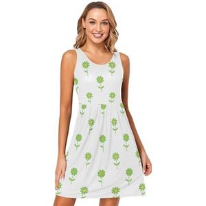 LI ZHI XIN Dames Zomerjurken Ronde Hals Casual A-lijn Mouwloos Vest Jurken met Zakken Groen Bloemenpatroon, Meerkleurig, S