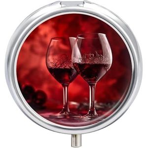 Twee glazen wijn pillendoos 3 compartimenten kleine pillendoos draagbare pillendoos voor zak of portemonnee ronde metalen pillendoos schattige medicijnorganisator houder om vitamines medicatie vast te