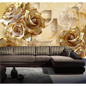 Gouden Bloem In Reliëf Geometrisch Creatief 3D Behang Huis Kantoor Home Eetkamer Bank Slaapkamer Woonkamer TV Achtergrond Muur-150cm×105cm
