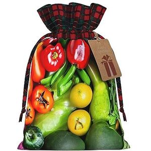 Verse groenten fruit herbruikbare geschenktas-trekkoord kerstcadeau tas, perfect voor feestelijke seizoenen, kunst & ambachtelijke tas