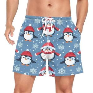 Niigeu Cartoon Funny Baby Pinguïns Zwembroek voor heren, sneldrogend, met zakken, Leuke mode, S