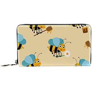 Vrouwen Zip Rond Portemonnee en Telefoon Clutch, Leuke Cartoon Werknemer Bee Mascottes Patroon, Reistas Lederen Clutch Bag Kaarthouder Organizer Polsbandjes Portefeuilles, Meerkleurig, 8.07x1x4.53 in