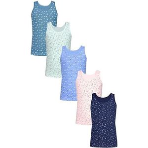 TupTam Meisjes Katoenen Onderhemd 5 Pack Tank Top Mouwloos Kinderen, Bloemen Donkerblauw Blauw Groen Roze Donker turquoise, 146-152