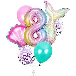 Nummer ballonnen, zeemeermin staart ballon bal globos, voor verjaardagsfeestje decoraties kinderen bruiloft ballon babyshower (maat : 8 jaar)