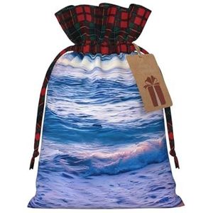 Beach Sunset Ocean Waves Herbruikbare Gift Bag - Trekkoord Kerst Gift Bag, Perfect voor Feestelijke Seizoenen, Kunst & Craft Tas